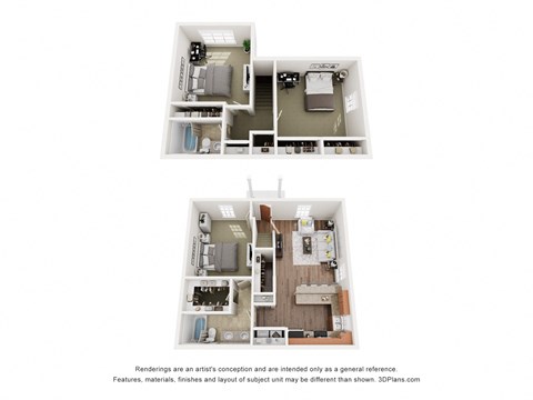 Floor plan for 3 beds, 2 baths, 1368 sqft